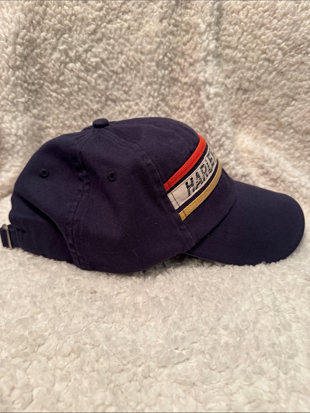 Harley Davidson Men's Navy Strapback Hat Cap Orange Tan Stripe Motorcycle Biker - Picture 6 of 10